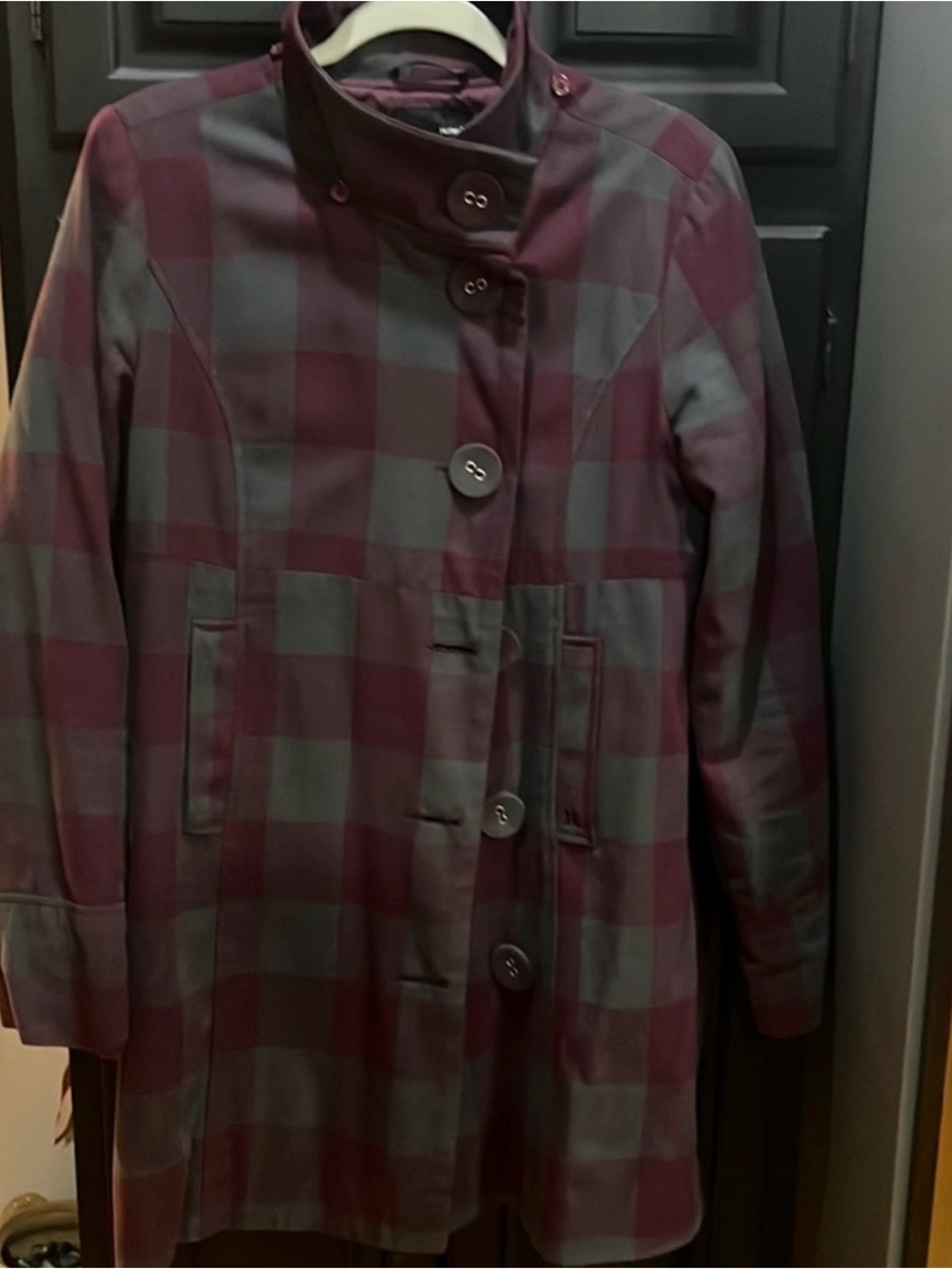 Hurley Plaid Trench Coat in Plum and Gray